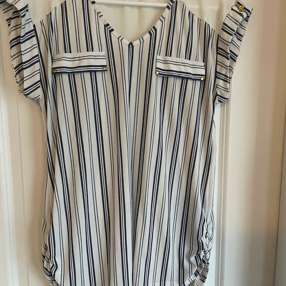 Maternity (though I wore it when not pregnant) Polyester striped dress shirt